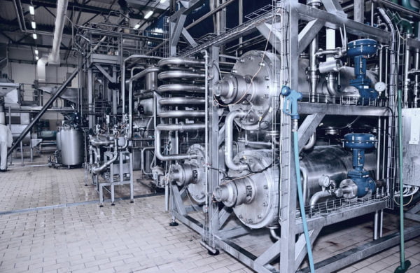 Piping and process equipment in a dairy plant